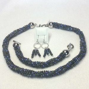 FINAL SALE PRICE Bluish and Dark Purple 3 Pc. Beaded Jewelry Set